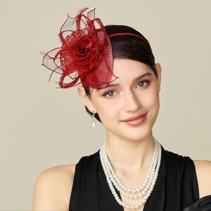 NEW! Bright Red Roses Fascinator Hat OS
